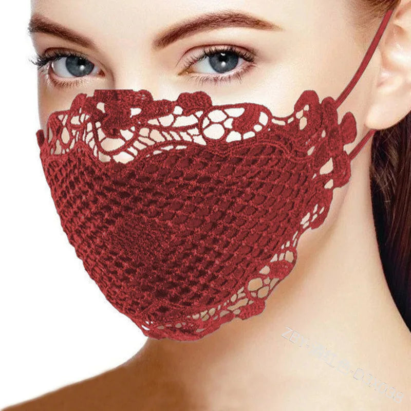 Face Mask Delicate Lace Applique And Face Protect Mouth Cover Beautiful Prints Facemask Dust-proof Masque Halloween Cosplay