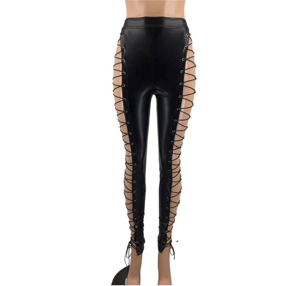 Sexy 2025 fashion vintage streetwear leather pants women summer goth leggings festival clothing emo black pencil pants trousers