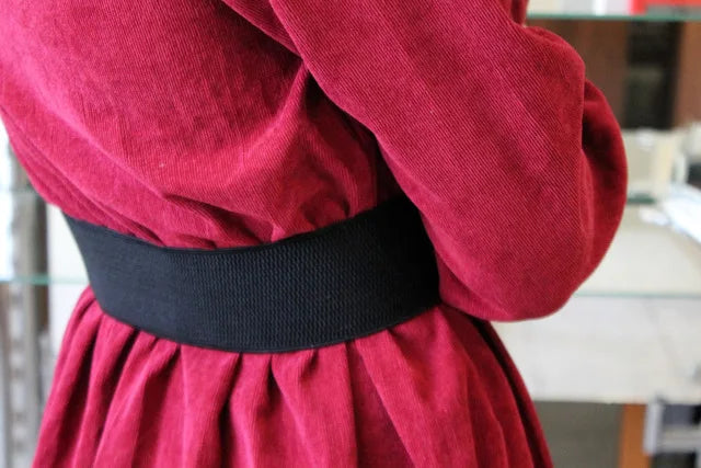 Women’s Elastic Stretch Wide Waist Belts w Wrapped Gold Circle Buckle
