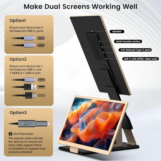 Factory Triple Laptop Screen Extender Dual 15.6 Inch 1080P Monitors Portable Tri Screen Monitor for Laptop
