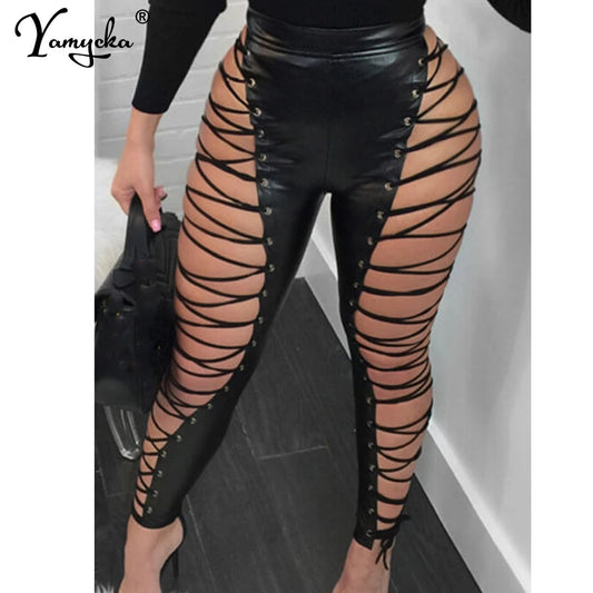 Sexy 2025 fashion vintage streetwear leather pants women summer goth leggings festival clothing emo black pencil pants trousers