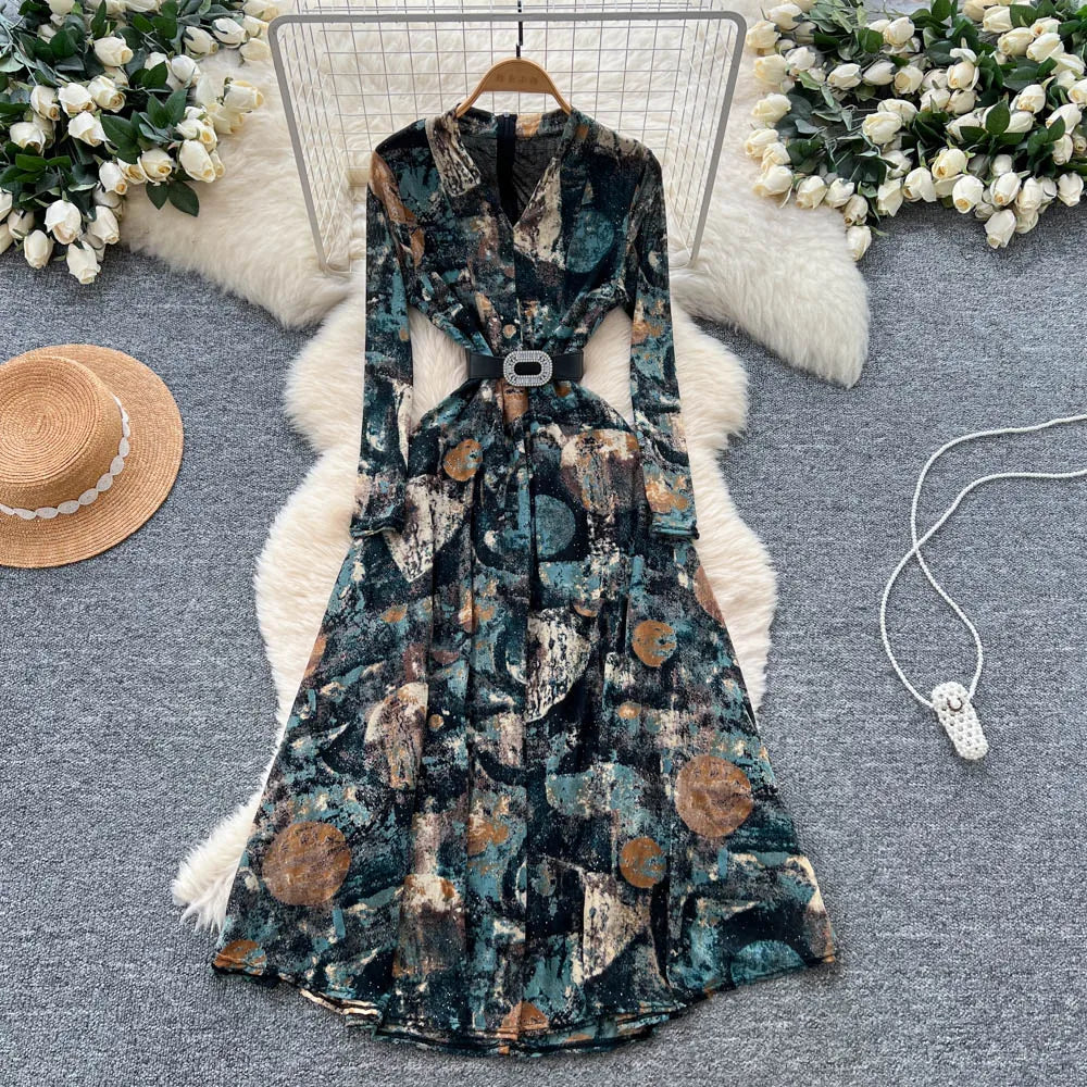 Summer Roman V-Neck Tunic Slim Bandage Casual Maxi Dress for Women Empire Printed Dress