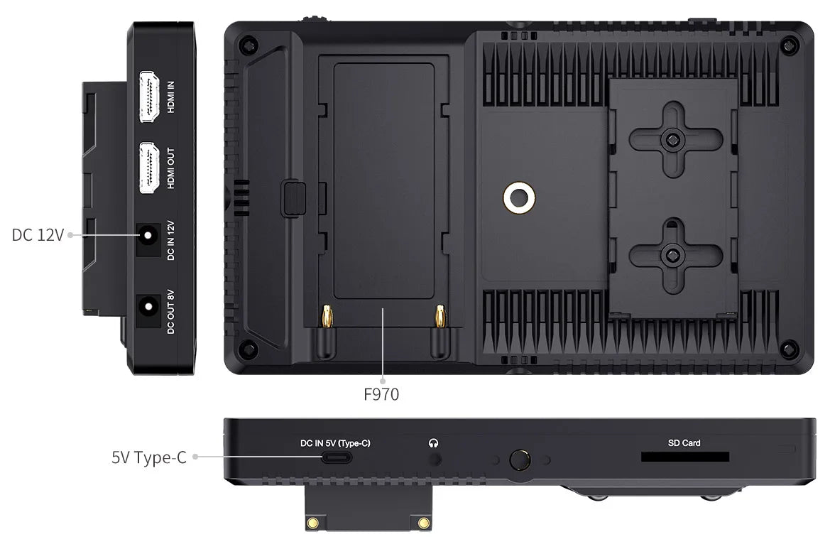 FEELWORLD-F7 Pro On-Camera Field Director Monitor, 7 "IPS Touch Screen, 3D LUT DSLR, HDMI, 4K, 60Hz, HD with F970 External Power