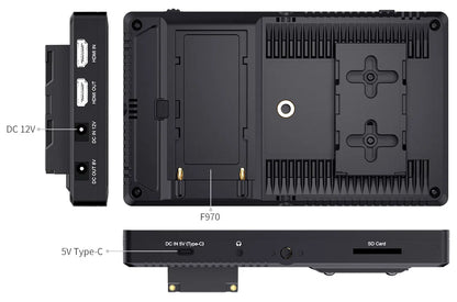 FEELWORLD-F7 Pro On-Camera Field Director Monitor, 7 "IPS Touch Screen, 3D LUT DSLR, HDMI, 4K, 60Hz, HD with F970 External Power