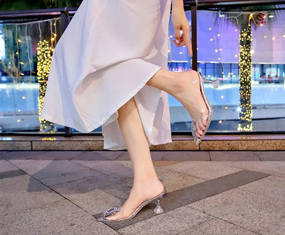 Brand Women Pumps Luxury Crystal Slingback High Heels Summer Bride Shoes Comfortable Triangle Heeled Party Wedding Shoes