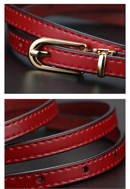 Maikun Women Belts Alloy Pin Buckle Genuine Leather Thin Belt Female Waistband for Jeans Dresses Pants