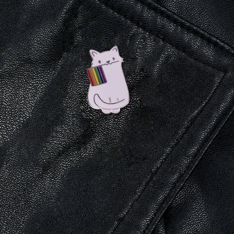 LGBTQ LGBT Gay Pride Rainbow Flag badge HS We're a little bit gay Moon Sounds Gay I'm In Love Wins Proudly Go Purride Cat Pin