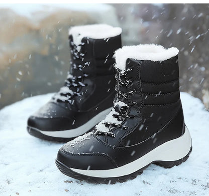 Snow Boots Woman Solid Shoes Woman Lace-Up Ladies Shoes Soft Ankle Boots Warm Lightweight Winter Ladies Boots Botas Mujer