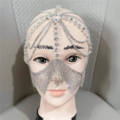 Charms Sexy Rhinestone Tassel Masquerade Face Jewelry For Women Facial Accessories Banquet Party Mask Full Face Chain Decoration
