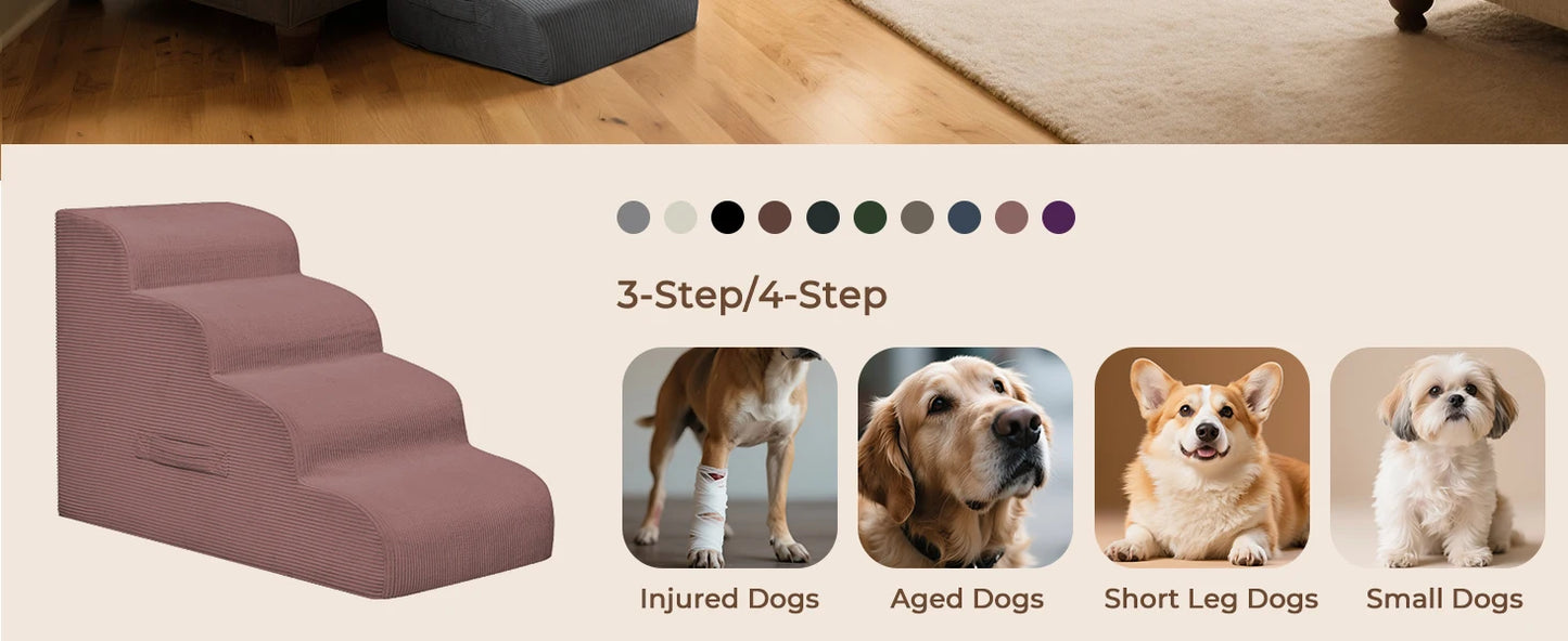 Mesa Lemon Dog Steps 3-Step Pet Ramp Stairs for Small Dogs & Cats Non-Slip Removable Easy Clean Cover