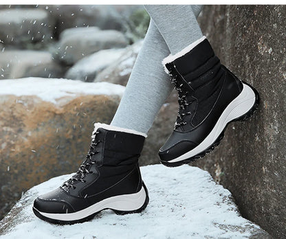 Snow Boots Woman Solid Shoes Woman Lace-Up Ladies Shoes Soft Ankle Boots Warm Lightweight Winter Ladies Boots Botas Mujer