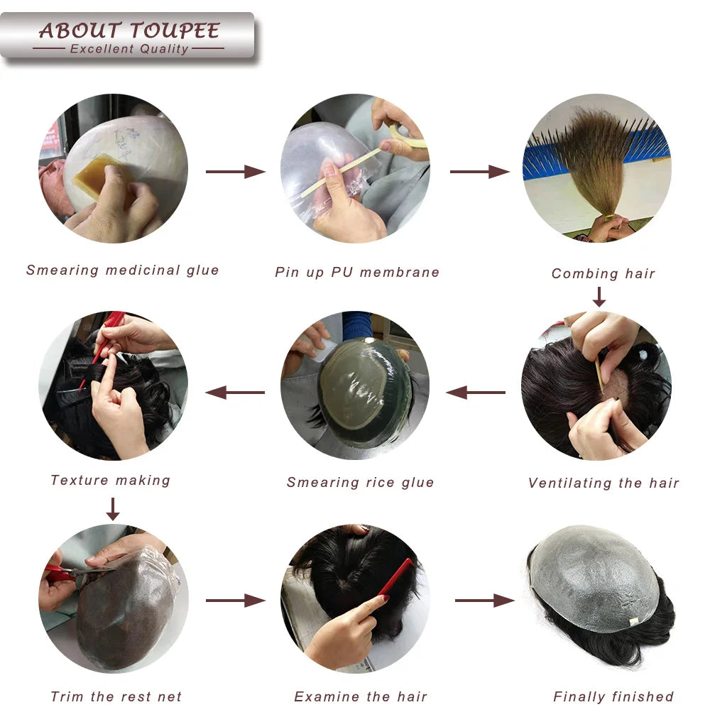 Durable Mens Wig NPU Bond Mono Pu Front Hair Replacement System Breathable Lace Mix Brown Grey 1B80 565# Human Hair Prosthesis