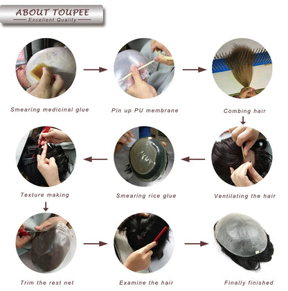 Durable Mens Wig NPU Bond Mono Pu Front Hair Replacement System Breathable Lace Mix Brown Grey 1B80 565# Human Hair Prosthesis