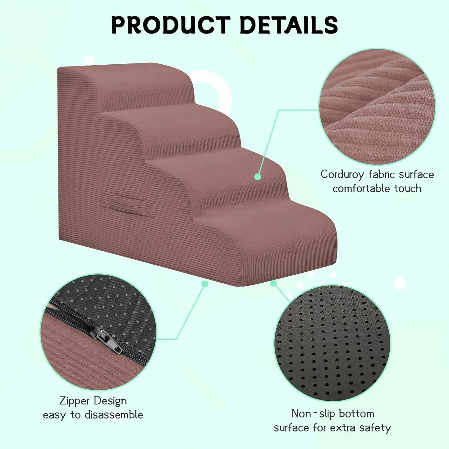 Mesa Lemon Dog Steps 3-Step Pet Ramp Stairs for Small Dogs & Cats Non-Slip Removable Easy Clean Cover