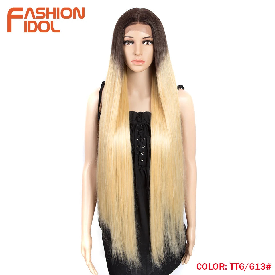 38 inch Straight Long Hair Synthetic Lace Front Wigs For Women High Temperature Hair Ombre 613 Red Cosplay Wigs Synthetic Hair