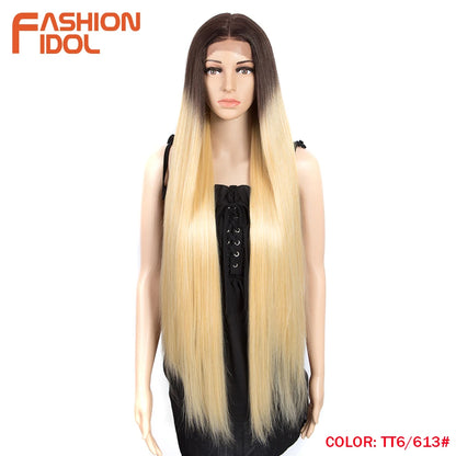 38 inch Straight Long Hair Synthetic Lace Front Wigs For Women High Temperature Hair Ombre 613 Red Cosplay Wigs Synthetic Hair
