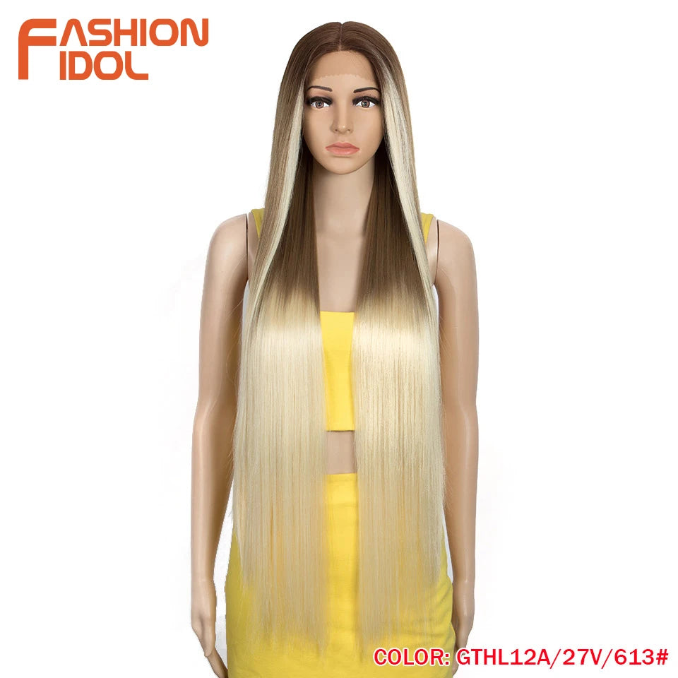 38 inch Straight Long Hair Synthetic Lace Front Wigs For Women High Temperature Hair Ombre 613 Red Cosplay Wigs Synthetic Hair