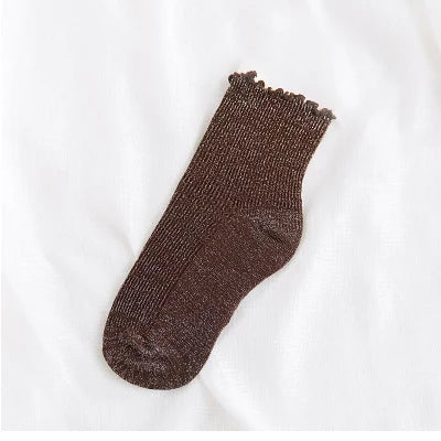 Fashion Retro Shining Surface Daily Women's Socks Pure Cotton Sweet Girl Rib Knit Spring Summer Socks Shiny Woman Simple Socks