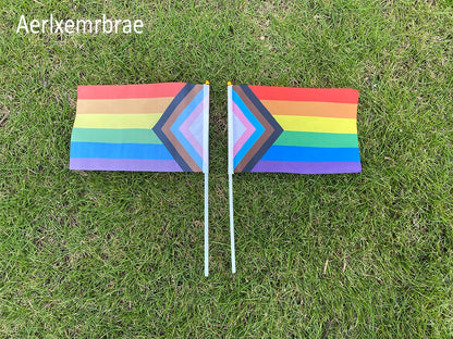 Aerxrbrae Custom Hand Flag 100Pcs 14*21Cm Plastic Stick Rainbow Gay Lesbian Homosexual Bisexual Pride Banner