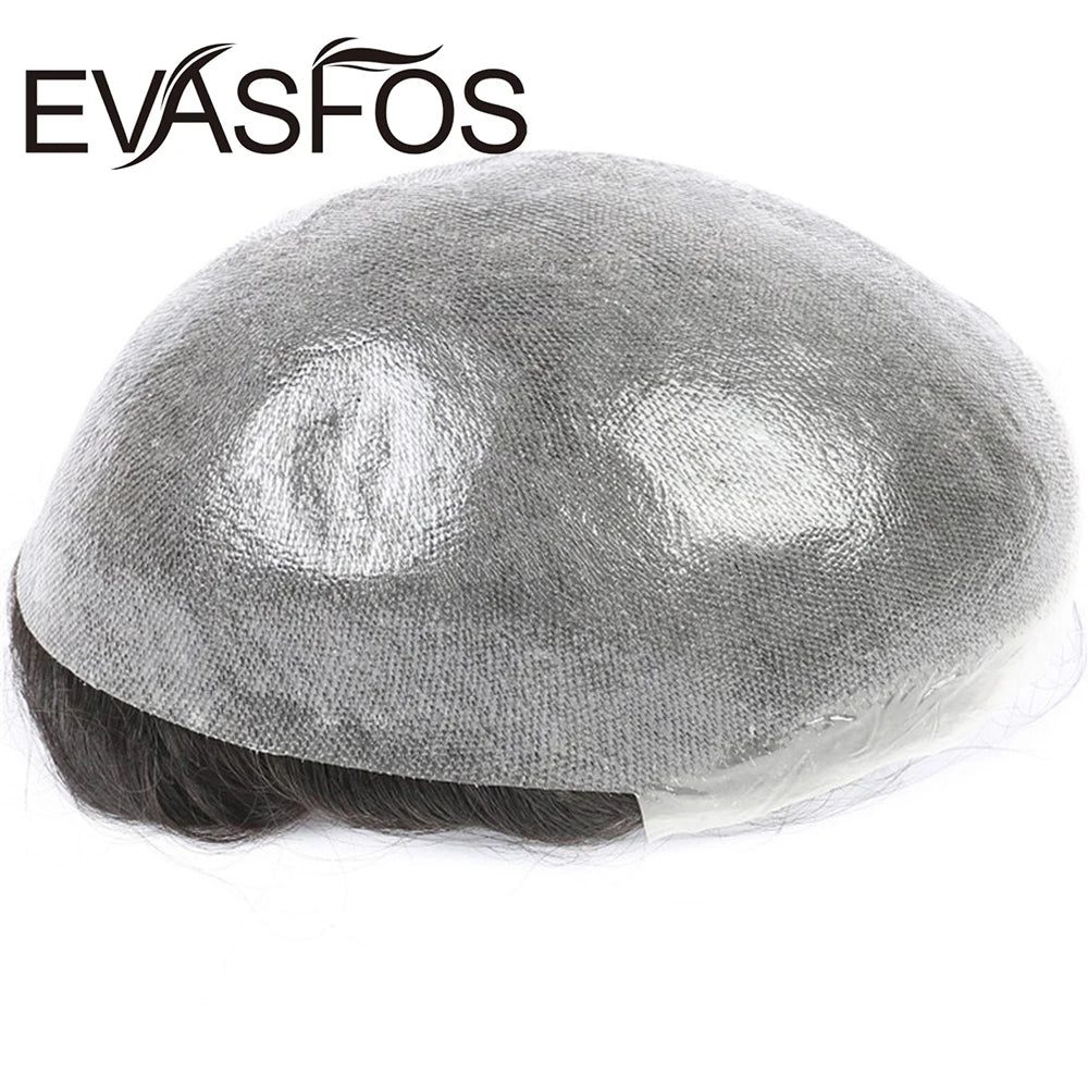 EVASFOS 0.02-0.04mm Super Thin Skin Men's Toupee Natural European Human Hair Male Wig Prosthesis Hair System For Men