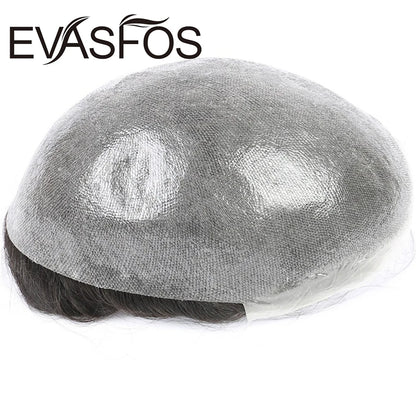 EVASFOS 0.02-0.04mm Super Thin Skin Men's Toupee Natural European Human Hair Male Wig Prosthesis Hair System For Men