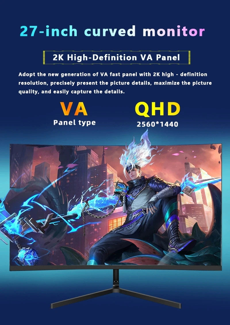 Hot Selling New 27 Inch 2560x1440 120Hz IPS Curved Gaming Monitor for PC Desktop with Quad-HD Display