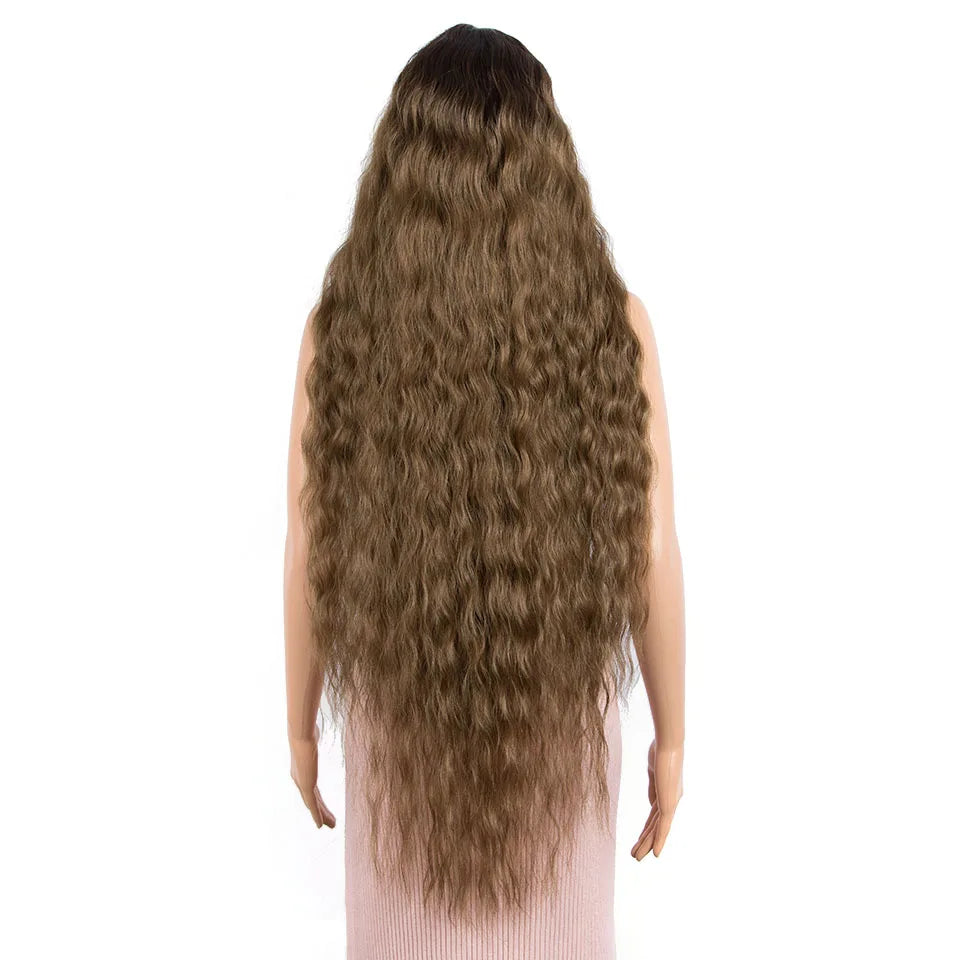 FASHION IDOL 42" Loose Wave Lace Front Wig Hair Synthetic Wigs For Women Ombre Blonde Water Wavy Long Curly Hair Wig Cosplay