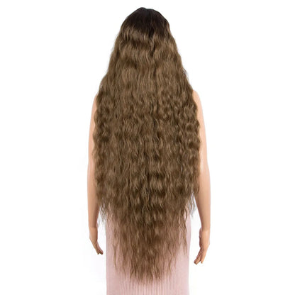 FASHION IDOL 42" Loose Wave Lace Front Wig Hair Synthetic Wigs For Women Ombre Blonde Water Wavy Long Curly Hair Wig Cosplay