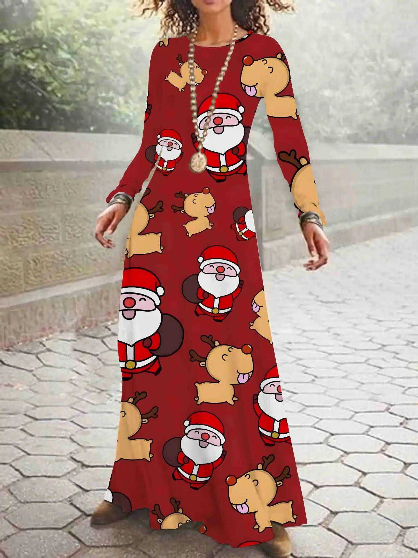 Print on Demand New Autumn and Winter Long Sleeved Christmas 3D Digital Printed Dress