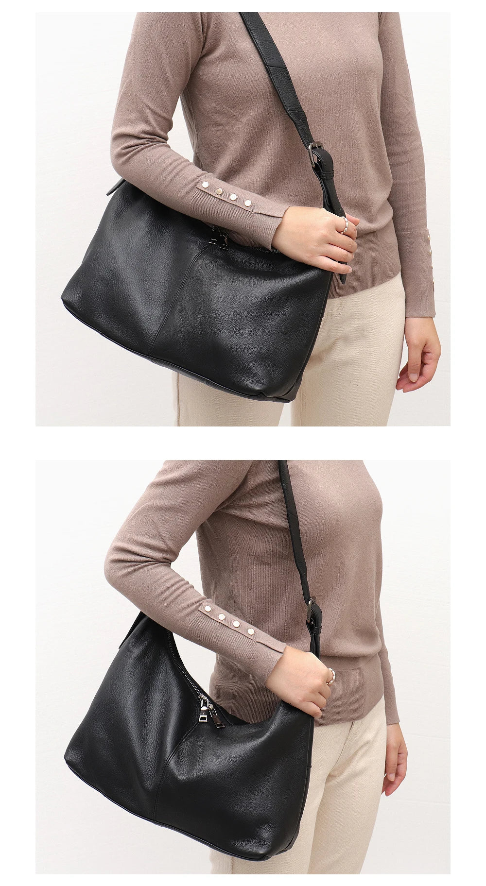 SC Luxury Women Cowhide Crossbody Bag Large Casual Shoulder Purse Wide Strap Handbag Female Daily 100% Genuine Leather Hobo Sack