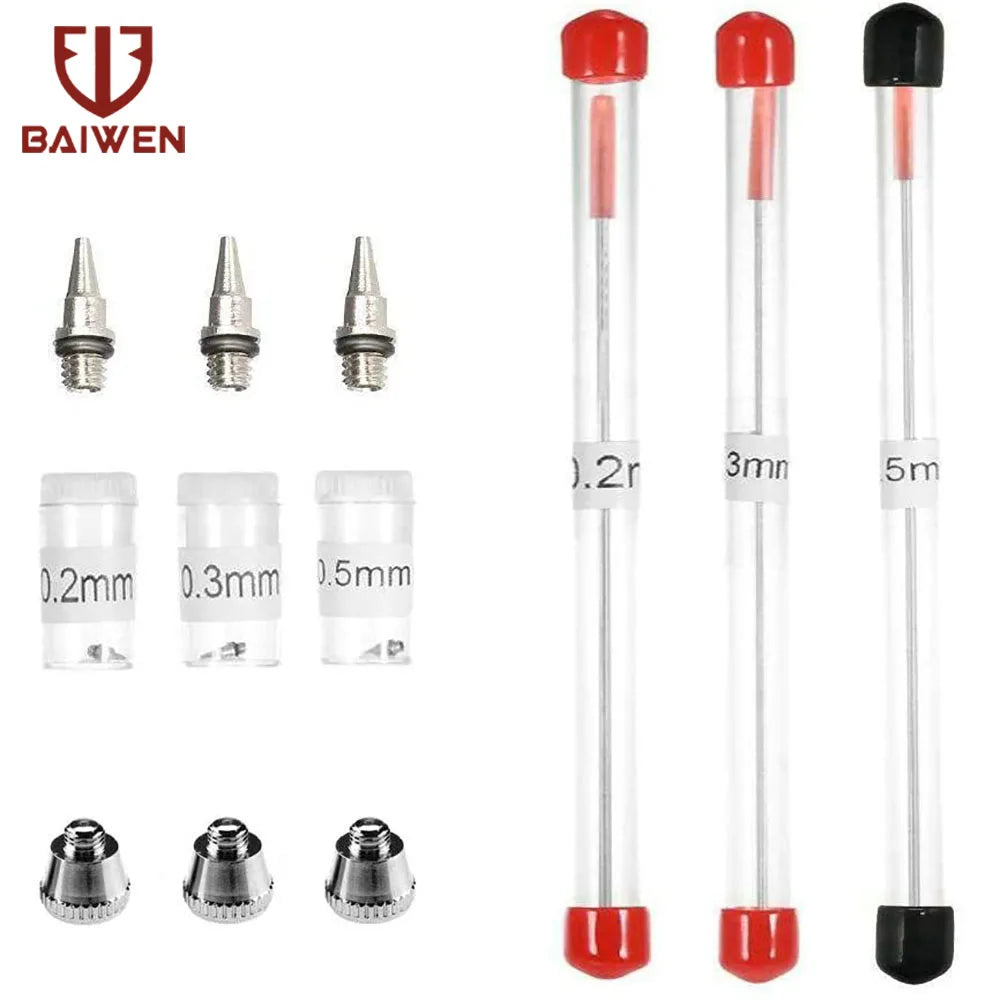 Dual-Action Airbrush with 0.2mm 0.3mm 0.5mm Nozzle Set Gravity Feed Pistol Pneumatic Kit For Cake Model Painting Makeup Tattoo