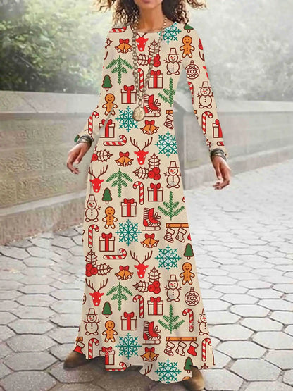Print on Demand New Autumn and Winter Long Sleeved Christmas 3D Digital Printed Dress