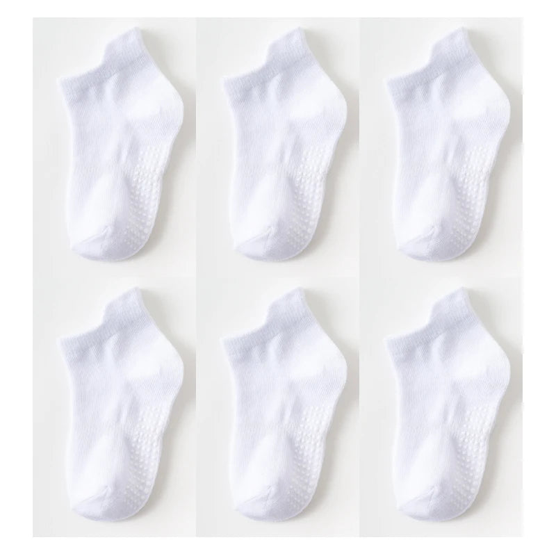 6 Pairs/lot 0 to 6 Yrs Cotton Children's Anti-slip Boat Socks For Boys Girl Low Cut Floor Kid Sock With Rubber Grips Four Season