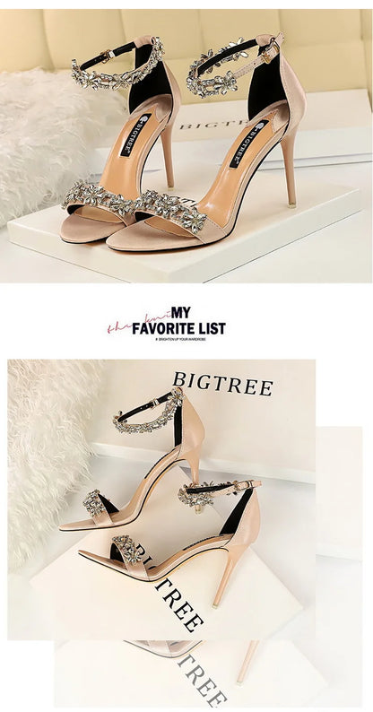 BIGTREE Shoes Open Toe Rhinestones Sandals Women 2025 New Designer Sexy High Heels Sandals Female Shoes Summer Heeled Sandals
