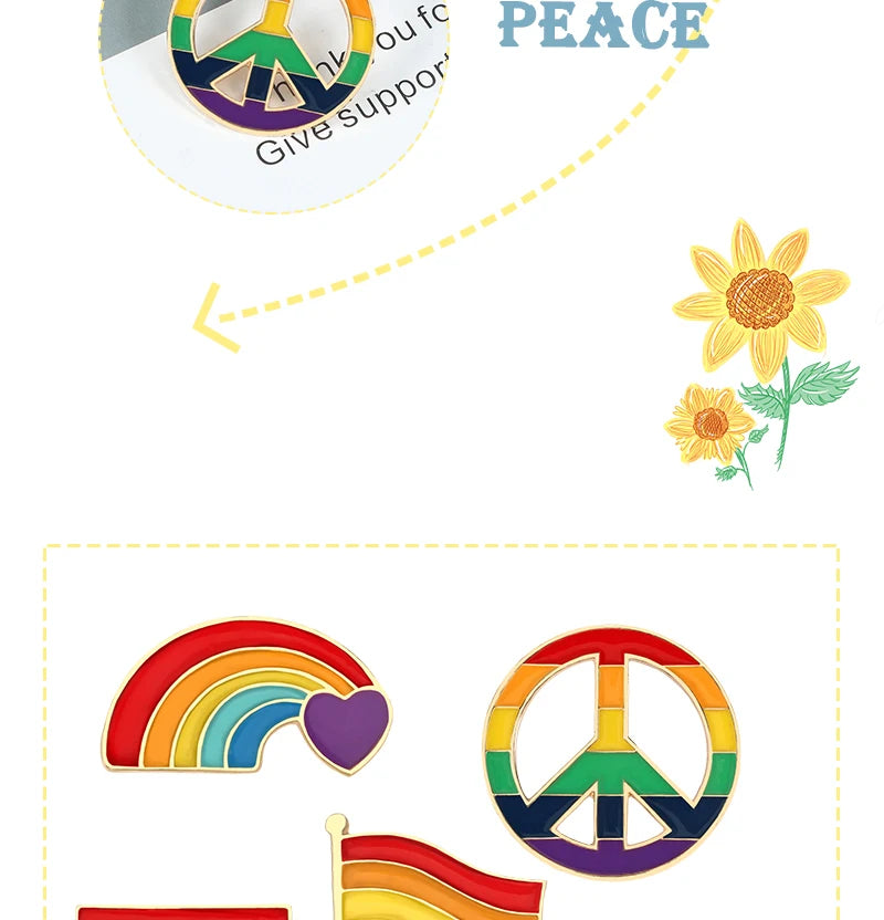 LGBT Flag Rainbow Heart Brooch Peace and Love Enamel Pins Clothes Bag Lapel Pin Gay Lesbian Pride Icon Badge Unisex Jewelry Gift