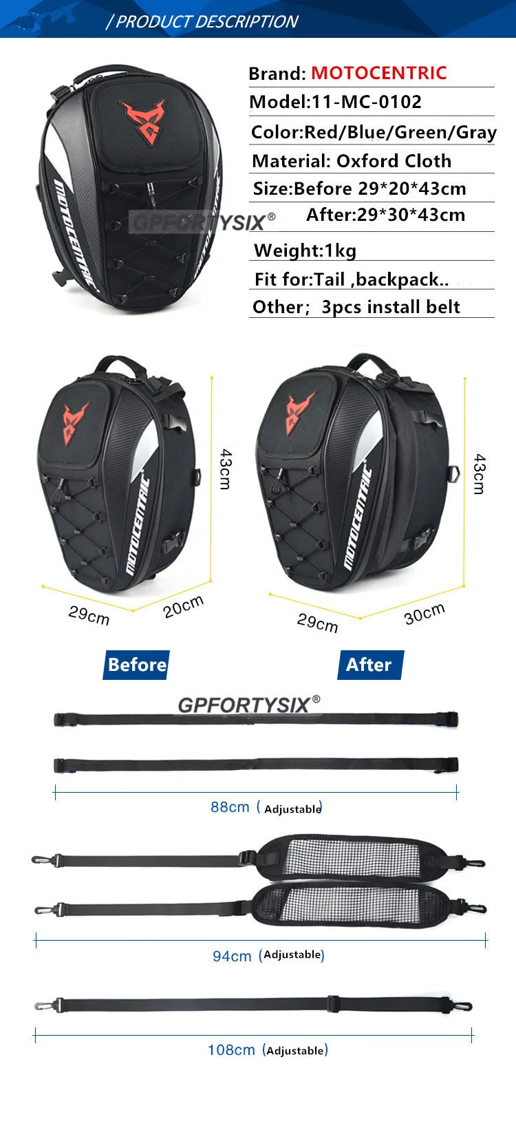 Motocentric Waterproof Motorcycle Tail Bag Multifunction Motorcycle Rear Seat Bag High Capacity Motorcycle Bag Rider Backpack