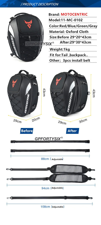 Motocentric Waterproof Motorcycle Tail Bag Multifunction Motorcycle Rear Seat Bag High Capacity Motorcycle Bag Rider Backpack