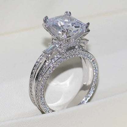 Huitan Gorgeous Full Cubic Zirconia Ring for Women Luxury Inlaid Square CZ Stone Engagement Wedding Rings New Fashion Jewelry