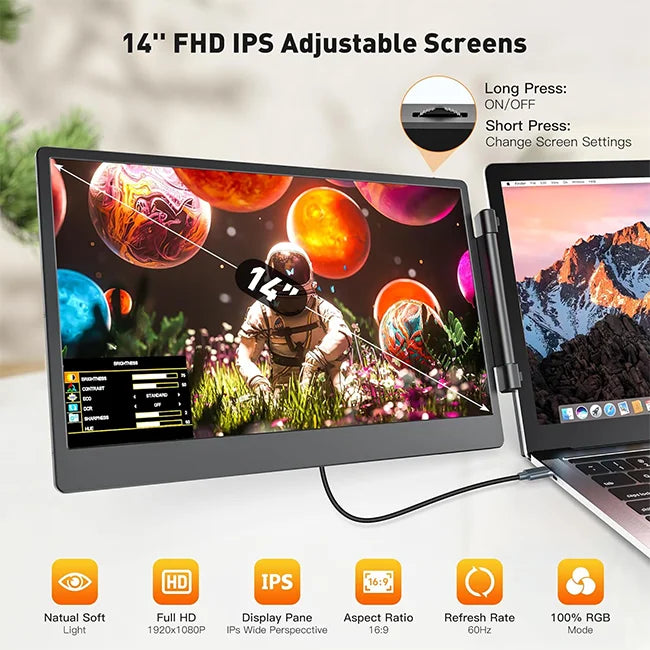 S3 Triple Portable Monitor for Laptop 14" Triple Screen Plug and Play Laptop Screen Extender