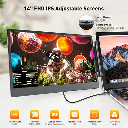 S3 Triple Portable Monitor for Laptop 14" Triple Screen Plug and Play Laptop Screen Extender