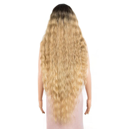 FASHION IDOL 42" Loose Wave Lace Front Wig Hair Synthetic Wigs For Women Ombre Blonde Water Wavy Long Curly Hair Wig Cosplay