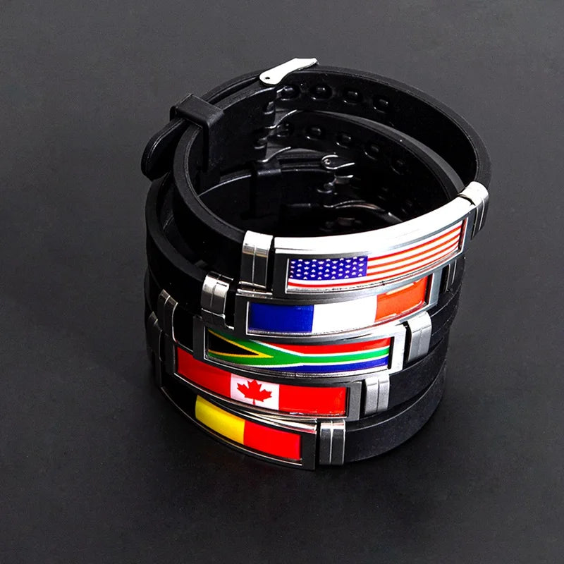 Fashion National Flag Bracelet USA France Canada Flags Bangle Adjustable Silicone Sports Bracelets Wristband For Men Jewelry