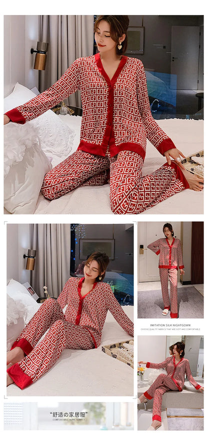 Lisacmvpnel 2021 Autumn New Comfortable Print Fashion Women Pyjamas Home Suit Thin Long Sleeve Set Pajamas
