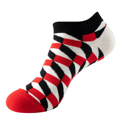 4 pairs Men's And Women's Latest Design Boat Socks Short Summer Socks Quality Business Geometric Lattice Colorful  Cotton Socks