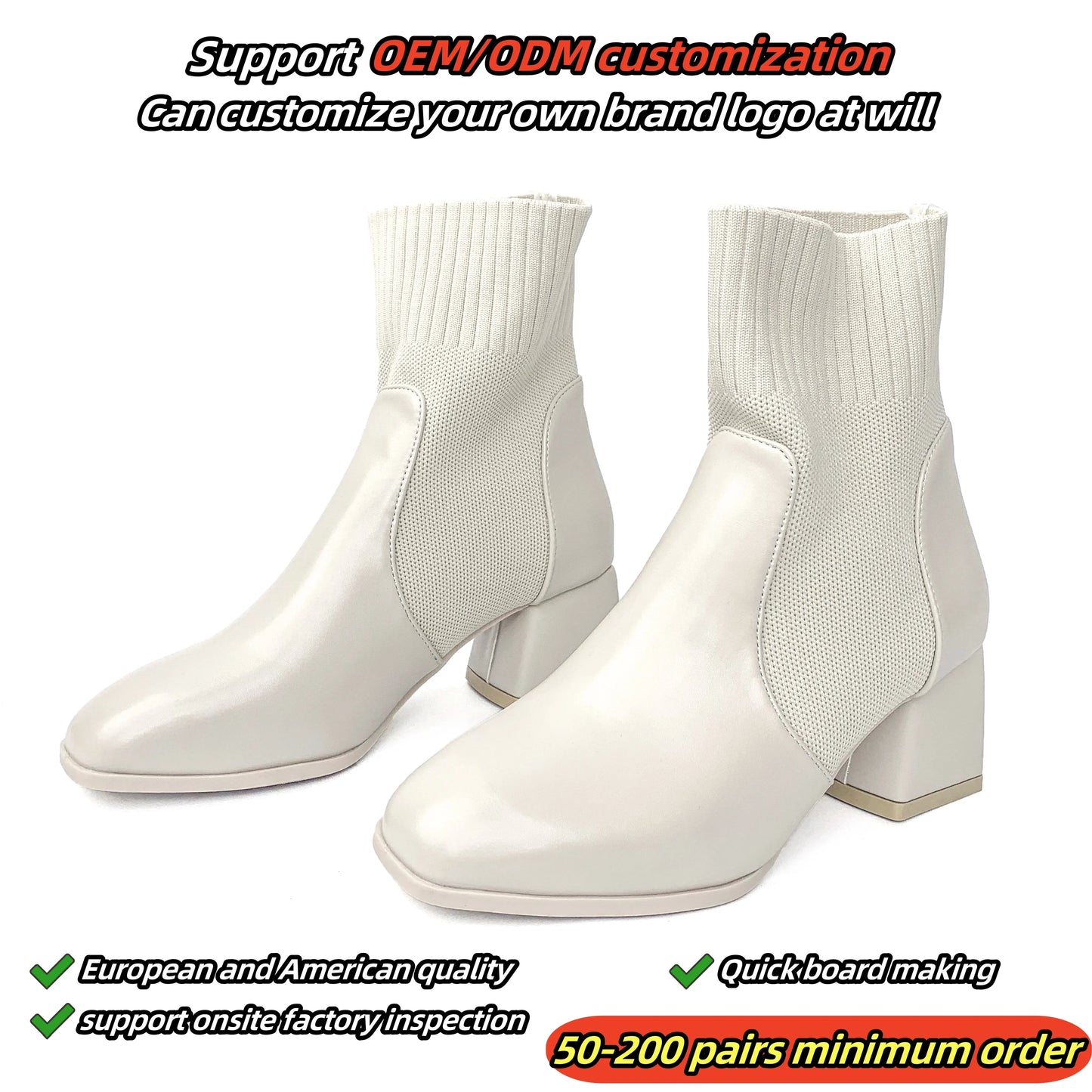 Big Sexy Booty Winter Women's Middle Cylinder Short Boots Chunky Heel Thick Bottom White Lace up Socks Leather Ladies Shoes