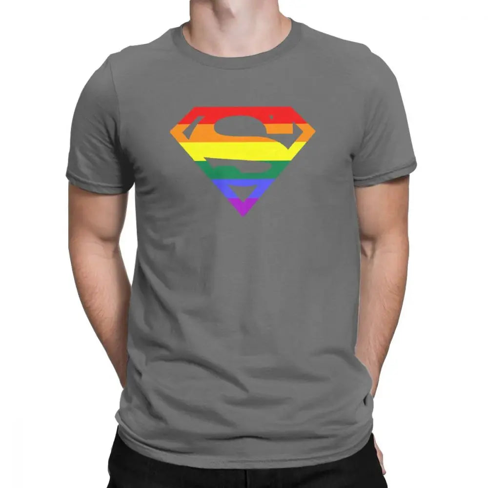 Cool Super Queer T-Shirt Men Round Neck Cotton T Shirt Rainbow Gay Lesbian Pride LGBTQ LGBT Oversized Clothes