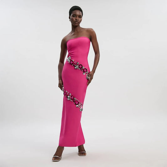 Women's New Style Sexy Sleeveless Strapless Beaded Sequined Flowers Bandage Evening Dresses