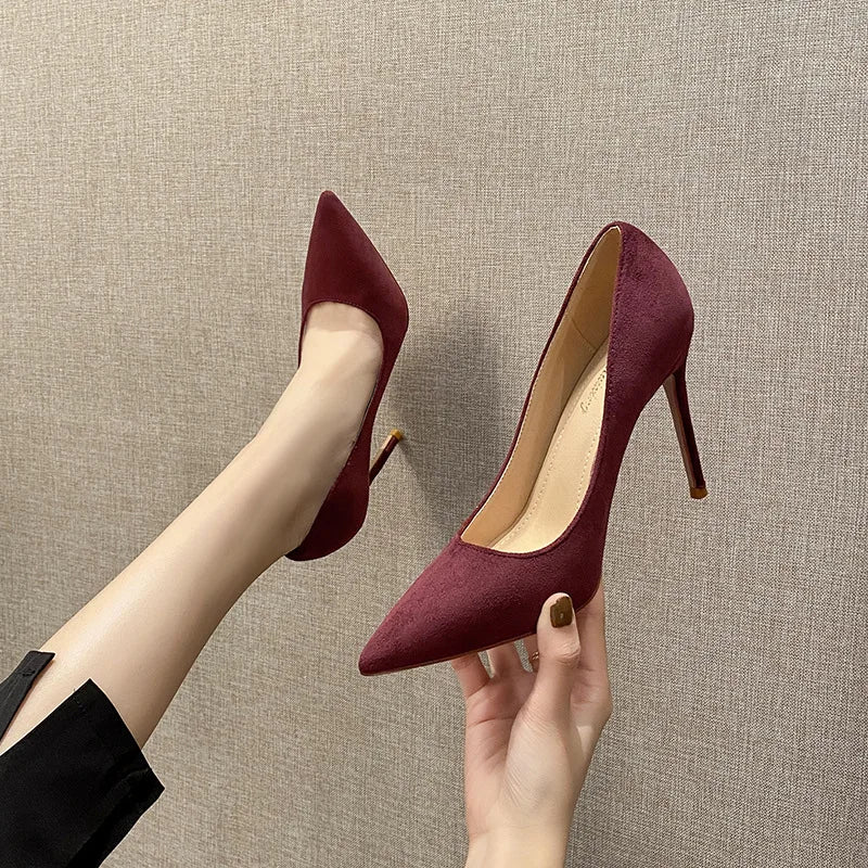 6CM/8CM/10CM Simple Design R Office Shoes Unique Luxury Suede Leather Heels for Ladies Shoes