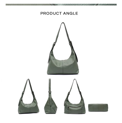 SC Luxury Women Cowhide Crossbody Bag Large Casual Shoulder Purse Wide Strap Handbag Female Daily 100% Genuine Leather Hobo Sack
