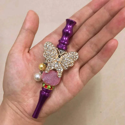 Women Bling Shiny Butterfly Animal Jewelry Ball Handmade Inlaid  Blunt Holder Shisha Hookah Mouthpiece Tips With Laser Gift Bag